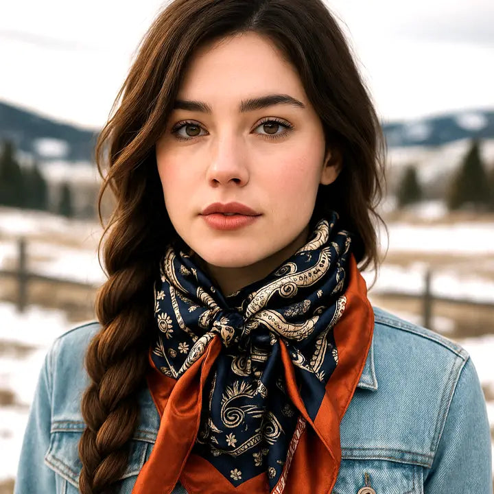 Wild Rag Navy and Rust Floral Paisley