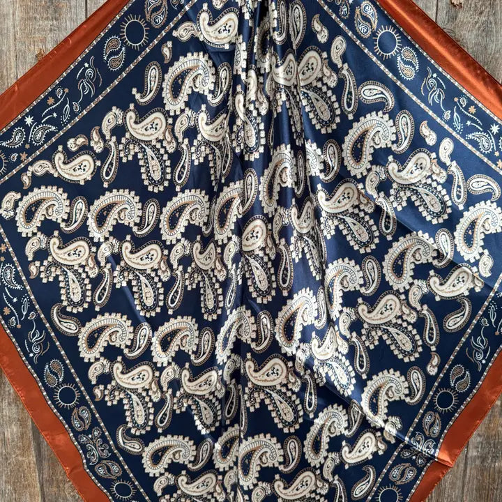 Wild Rag Navy and Rust Floral Paisley