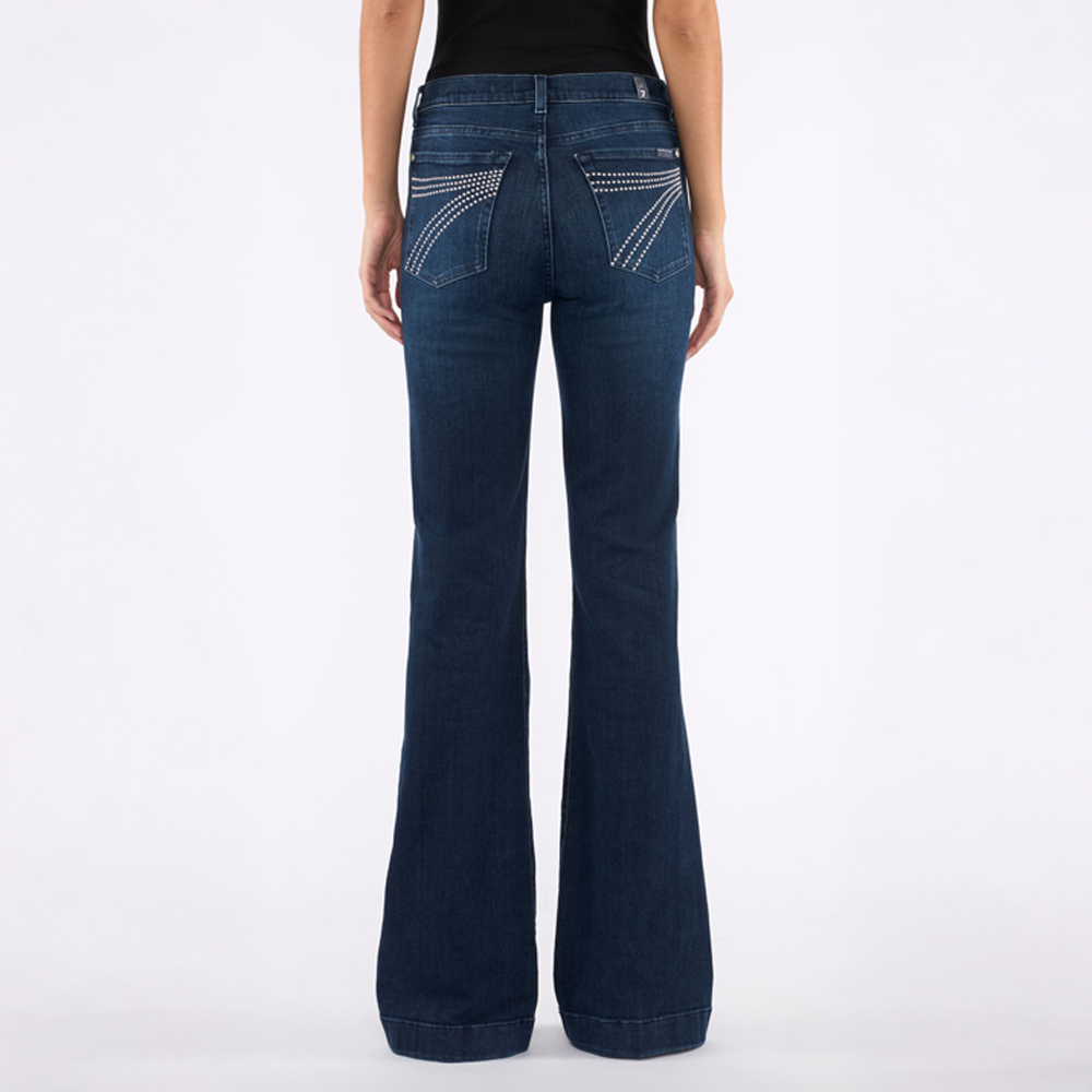Blue flared  DOJO Baltimora jeans on a white background