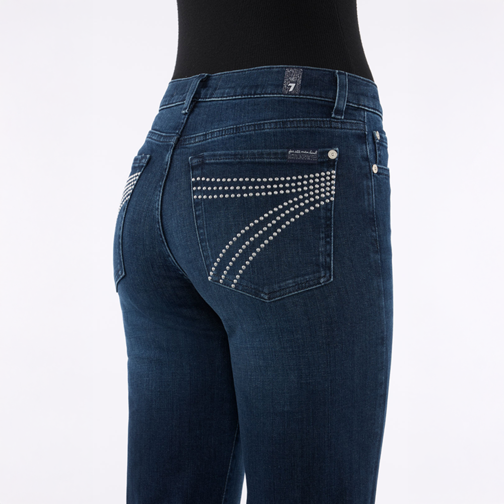  DOJO Baltimora Blue jeans with decorative studding on the back pocket against a white background
