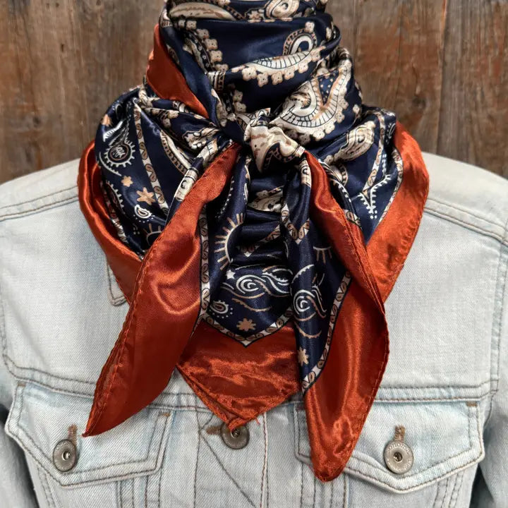 Wild Rag Navy and Rust Floral Paisley
